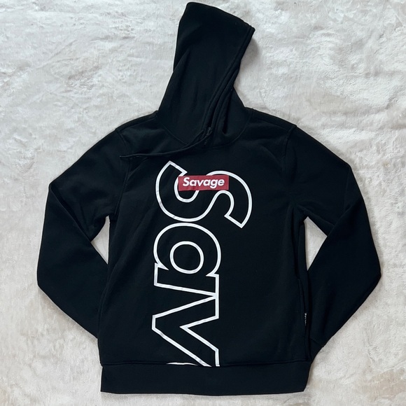 Brooklyn Cloth Savage Black Streetwear Front Pockets Hoodie Sweatshirt SZ S - Picture 1 of 9